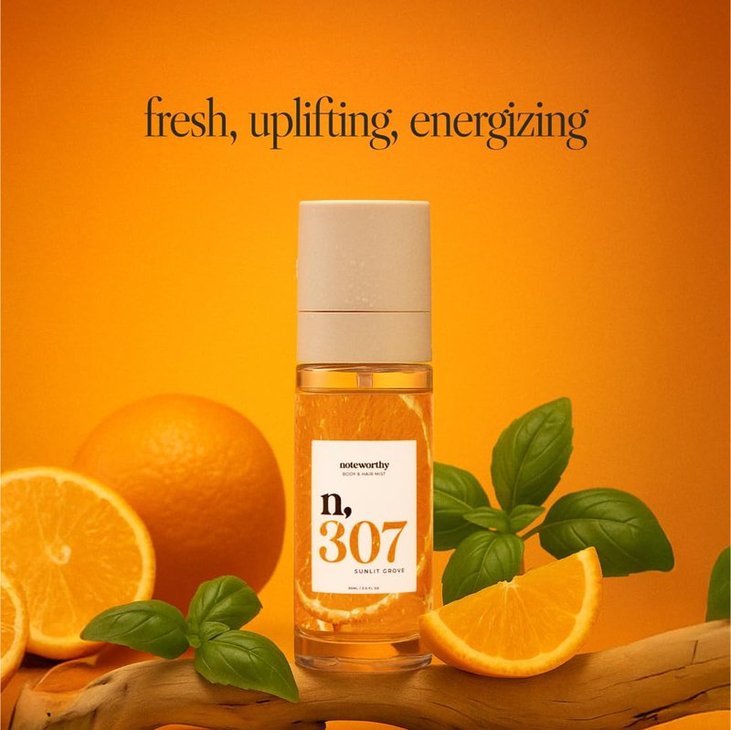 Noteworthy n,307 Sunlit Grove Body Mist – Mandarin • Clementine • Basil • Sandalwood • Cypress • Vanilla Milk | Refreshing, Light, Gender-Neutral Fragrance Mist, Travel-Friendly
