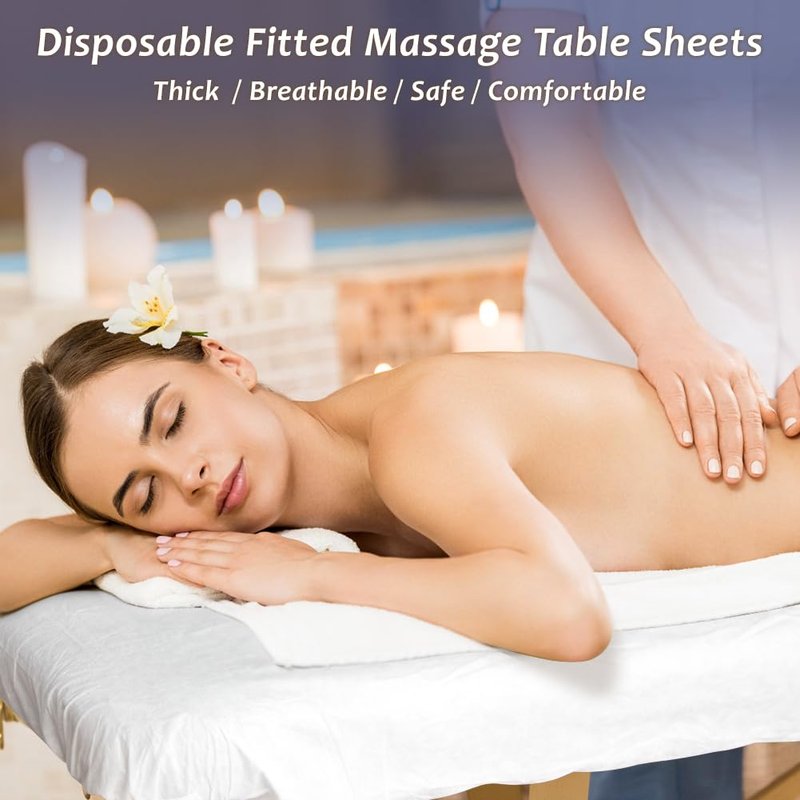 Disposable Fitted Massage Table Sheets - Heavy Duty Elastic Bed Covers | 50PCS, Breathable Non-Woven Fabric, 36 x 85 Inch, White