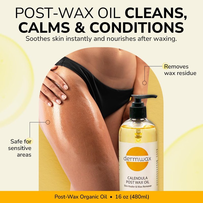 Dermwax Pre and Post Wax Care Kit – Complete Prep & Aftercare in One Set – Cleanser Removes Oils & Residue – Calendula Oil Calms & Nourishes Skin – Gentle, Paraben-Free Formulas