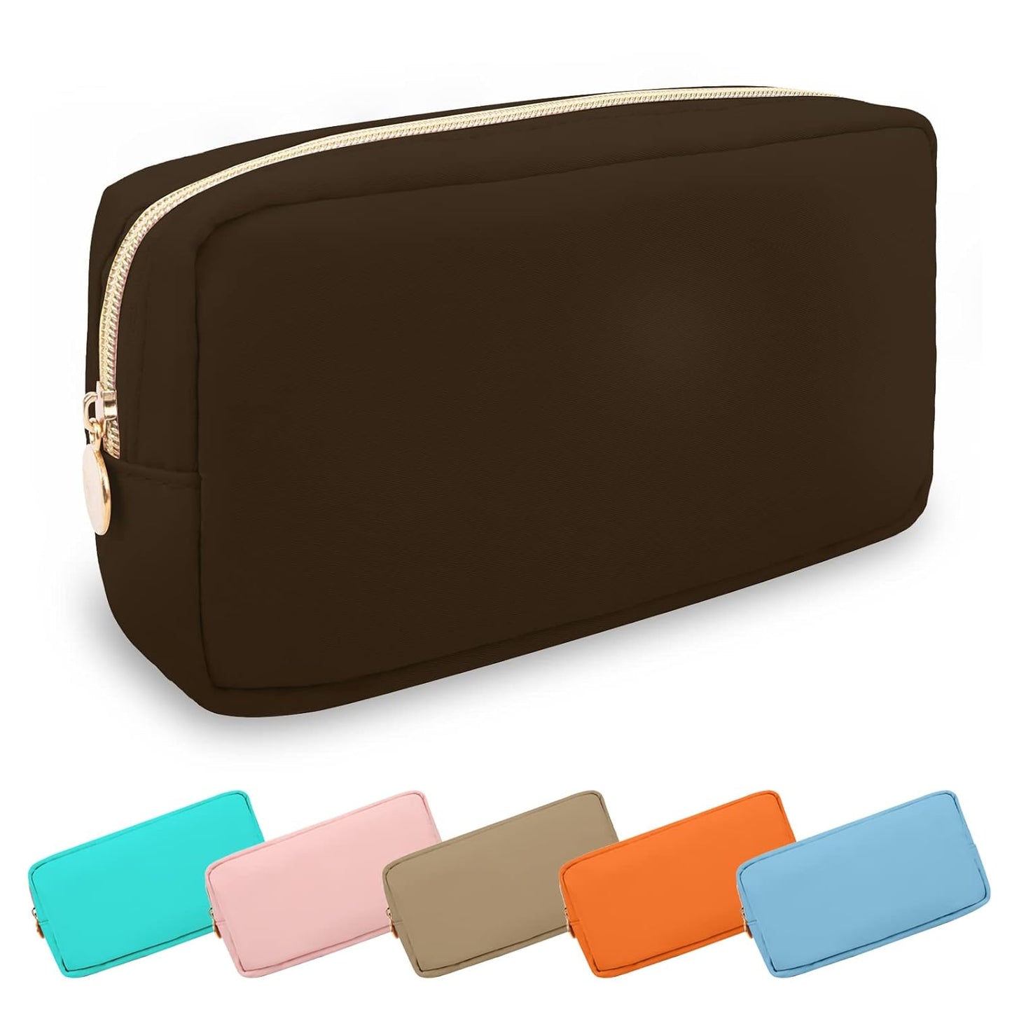 Waterproof Mini Floral Makeup Bag - Nylon Travel Pouch for Women | Cute Zipper Toiletry Organizer (Mini White-Flowers)