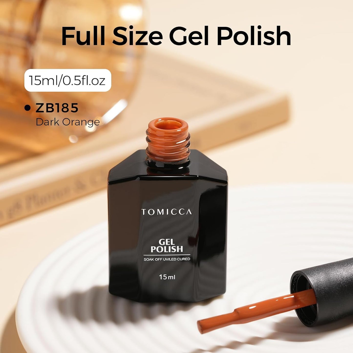 TOMICCA Gel Nail Polish - Dark Orange Autumn Winter Color | Long Lasting High Gloss Soak Off UV LED for DIY Manicure