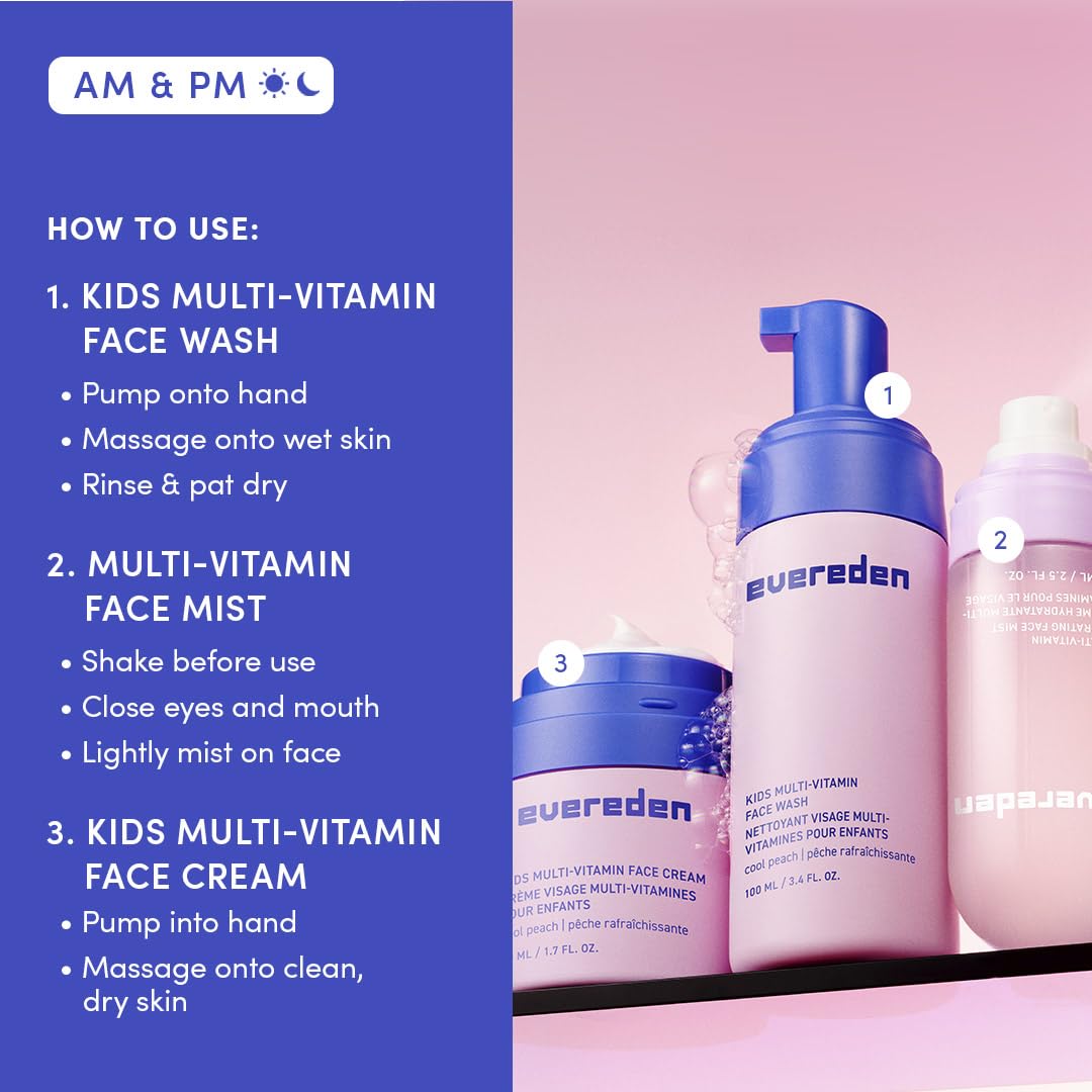 Kids Multi-Vitamin Hydrating Face Mist & Cream Set | Vegan Skin Care for Ages 6+ - Moisturizing & Refreshing