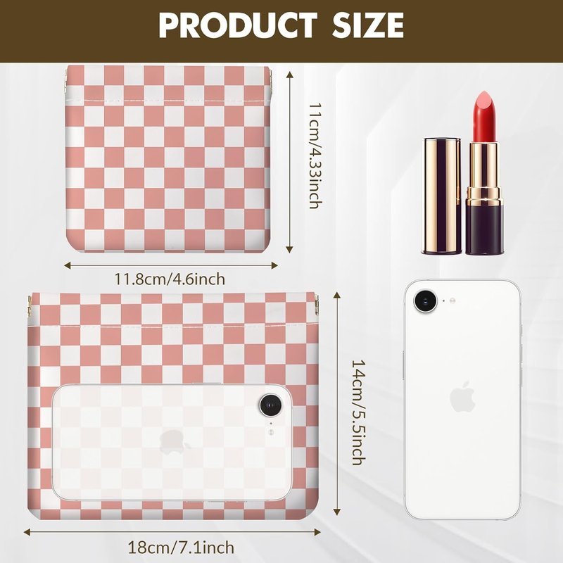 Makeup Bag Set - 2PCS PU Leather Cosmetic Organizer for Purse | Portable Self-Closing Toiletry Pouch - Pink Checkered