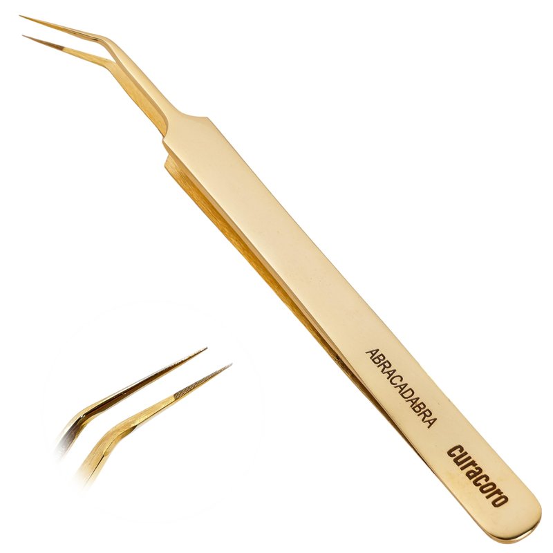 Curacoro Lash Tweezer - Professional & Precision Fiber Tip Grip Lash Tweezers for Eyelash Extensions, Multi Shapes & Purposes Tweezers for Volume, Isolation & Classic Lashes (Gold, Abracadabra)
