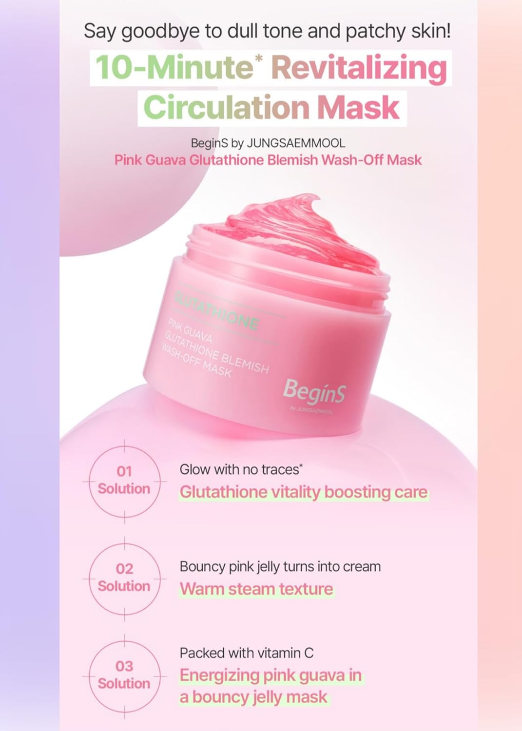 Glutathione Wash-Off Mask - Pink Guava Jelly Face Mask with Vitamin C & Niacinamide for Hydration | 3.17 Fl Oz