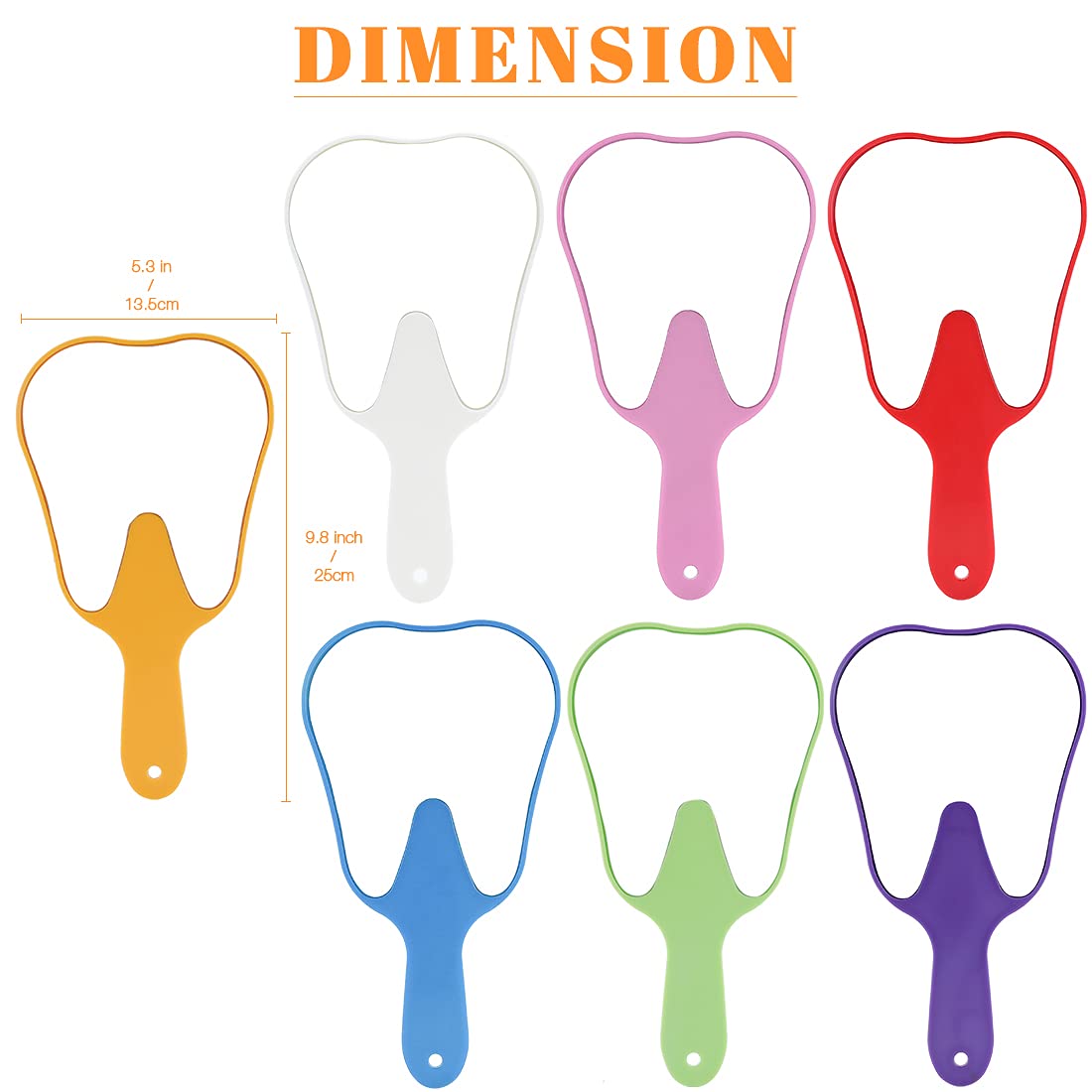 LVCHEN Cute Tooth Shaped Plastic Hand Mirrors - Dental Handheld Mirror High-Definition Makeup Mirror with Handle Dental Office Decorations with A Hole for Oral Clinic Salon Barber（White