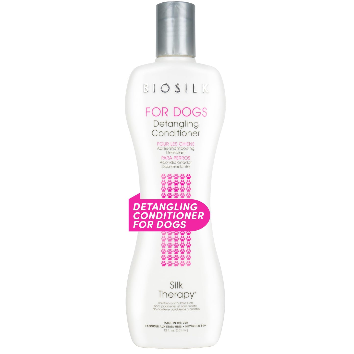 BioSilk for Dogs Silk Therapy Dog Detangling Conditioner, Dog Coat Conditioner to Help Smooth Knots and Tangles and Support Soft Manageable Coats during Routine Grooming, 12 Fl Oz