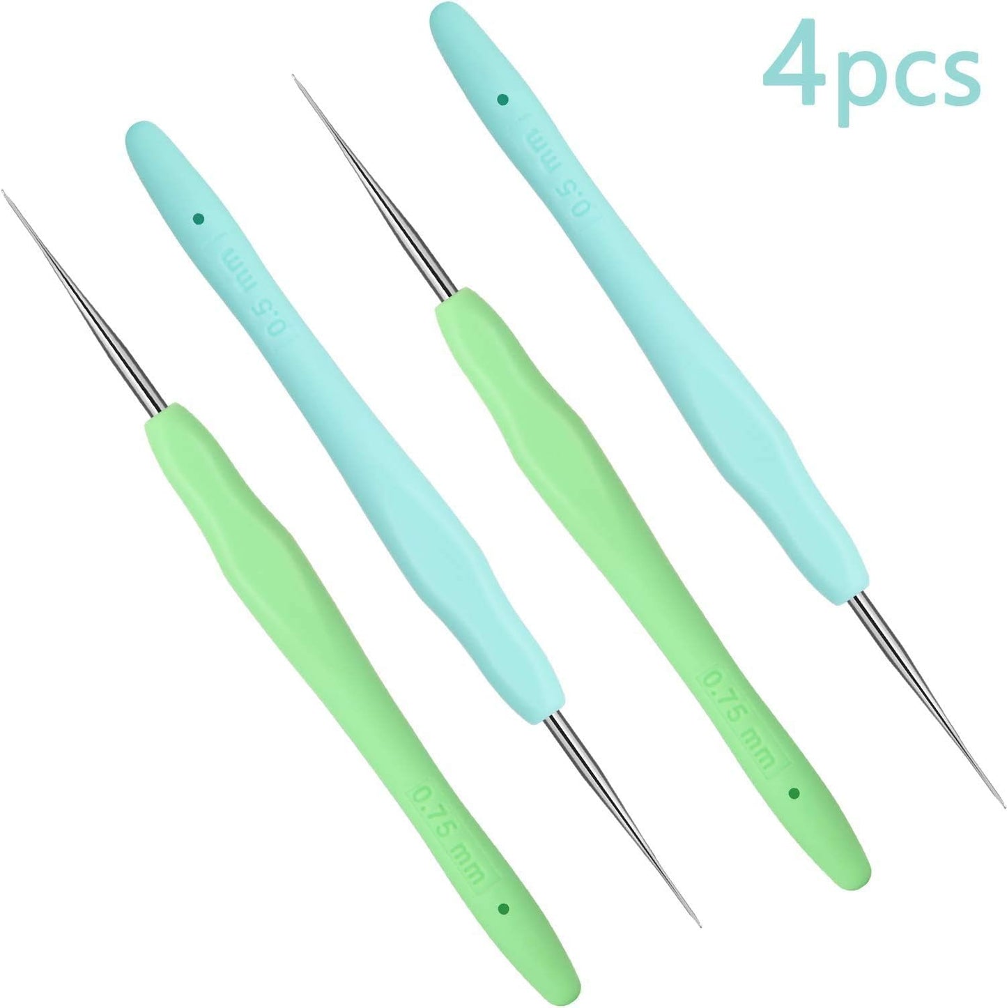 Dreadlock Crochet Hooks Set - 4 Pcs 0.5mm & 0.75mm Needles for Hair Weaving & Locs Craft