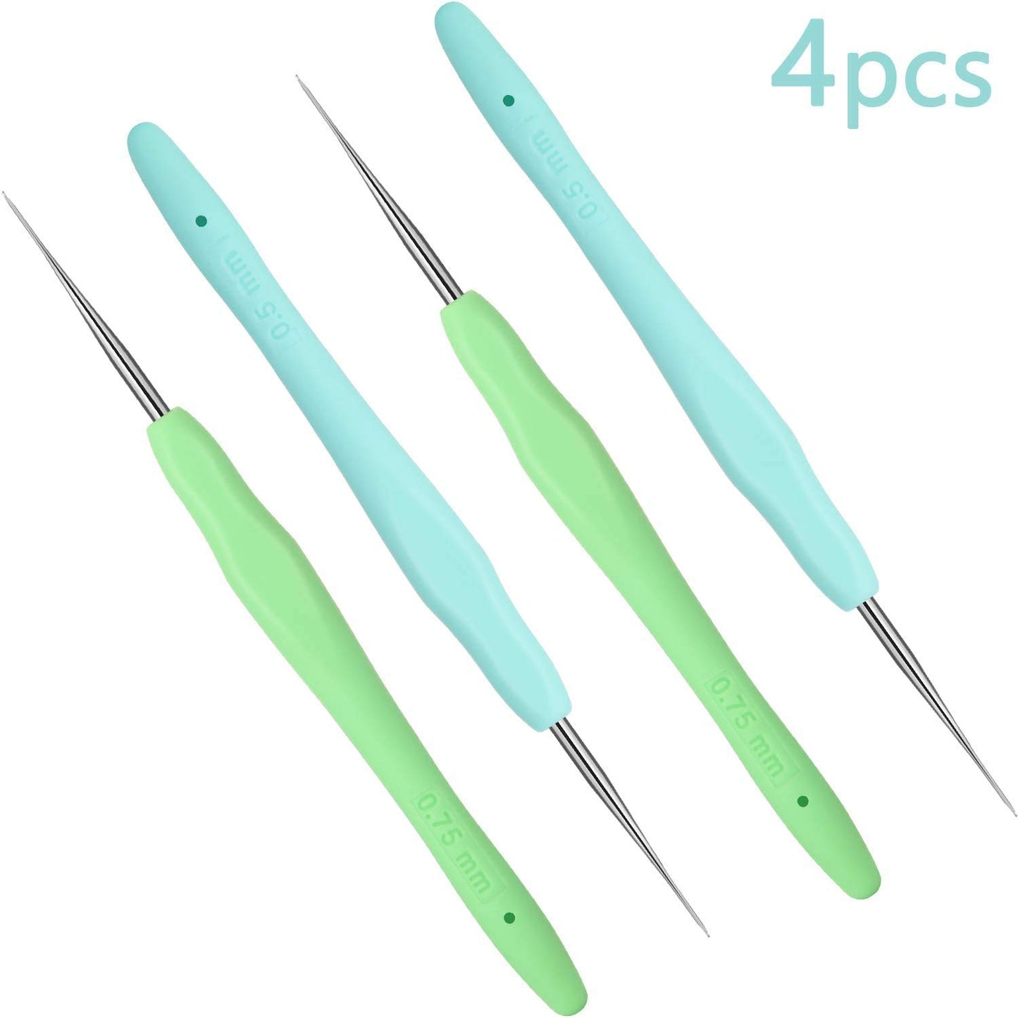 4 Pcs Dreadlock Crochet Hooks for Hair 0.5 mm 0.75 mm Dreadlock Crochet Needle Tools for Locs Braid Hair Weaving Craft Accessories