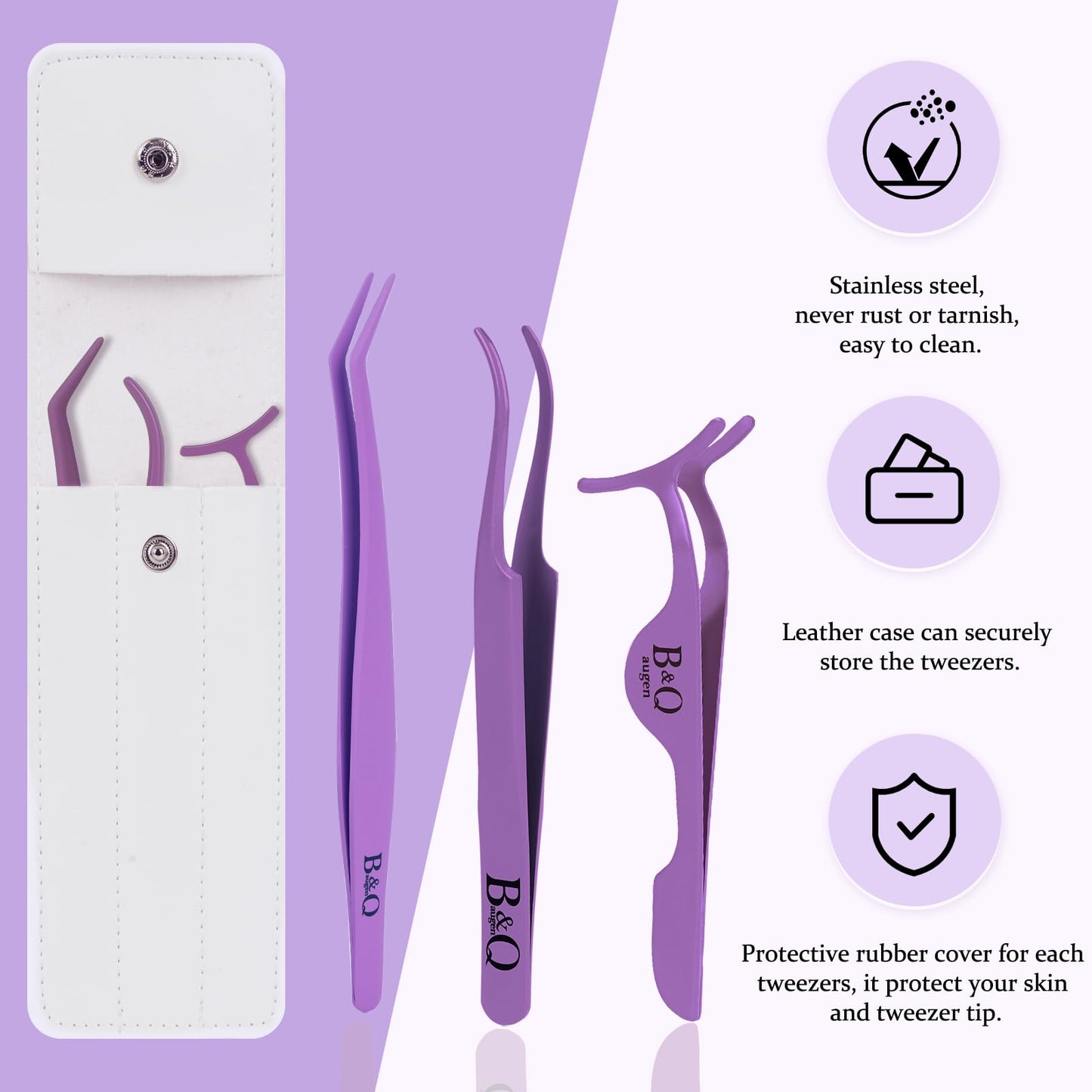 B&Q Eyelash Applicator Tool 3 PCS Lash Applicator Tool Kit Lash Tweezers for Eyelash Extensions Application Tool and Removal （Purple,3 PCS）