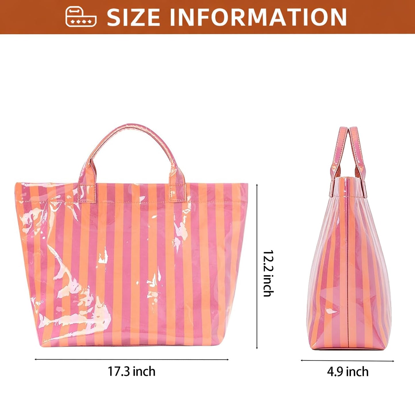 Tote Bag for Women Striped PVC Tote Bag Beach Tote Bags,Waterproof Handbag for Travel,Pool,Summer Travel Vacation Purse