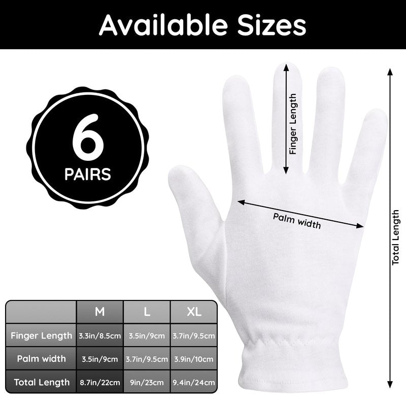 Segbeauty 24 Counts Hand Care Moisturizing Gloves with Elastic Band, Thick White Cotton Gloves for Women Men Dry Hands, 12 Pairs Lotion Sleeping Gloves Overnight, Stretchable Work Glove Liners Medium