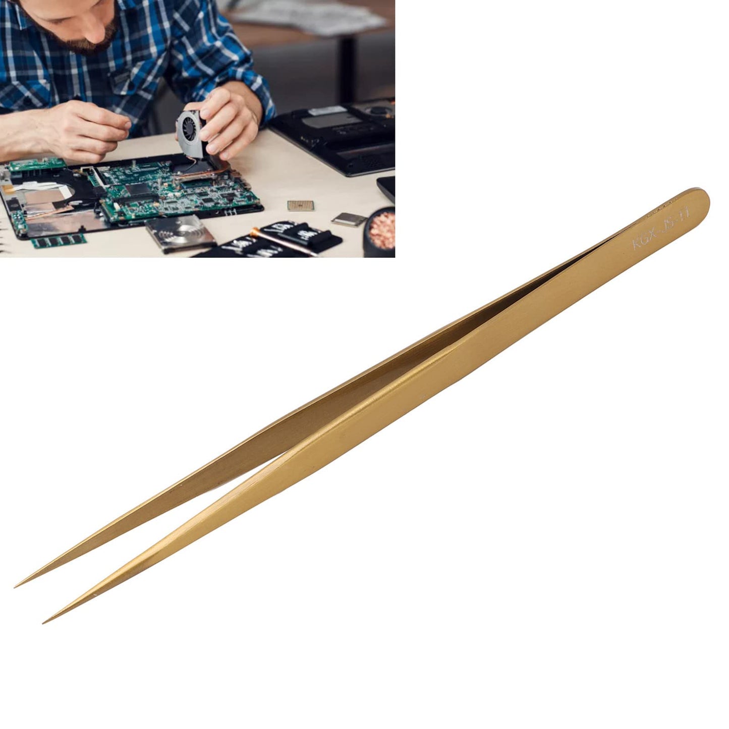 Precision Tweezers AntiMagnetic Soldering Tweezers Long Life Aluminum Alloy For Watches (Gold)