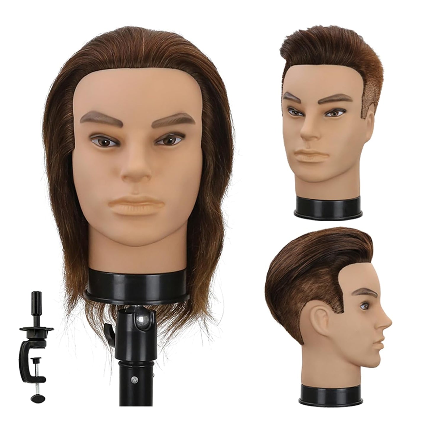 Male Barber Mannequin Head - 12-Inch Real Human Hair Styling Practice Doll | Haircut & Hairdresser Training Tool