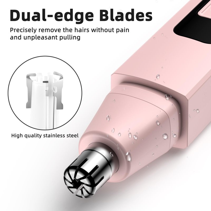 VOTEYO Nose Hair Trimmer Rechargeable Cordless Painless Ear Eyebrow Trimming Tool Dual Edge Blades Razor Easy Cleansing with LED Light for Man Woman (Rose)
