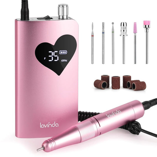 Electric Nail Drill Machine - 35000RPM Cordless Rechargeable Efile for Acrylic Gel Nails | Pink 910