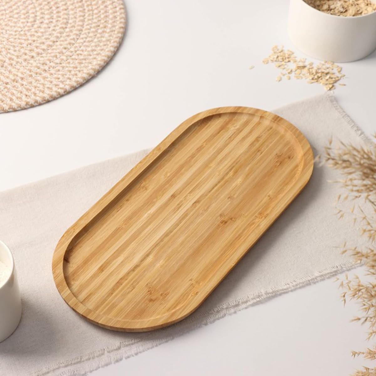 Bamboo Soap Tray, 1Pcs Soap Dish Bathroom Small Tray Oval Countertop & Dispenser Trays Dresser Ring Dish for Home Bathroom Decor, Holder Bathtub Organizer