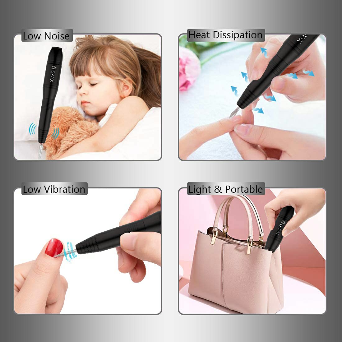 Professional Manicure Pedicure Set - Electric Nail File Kit with Portable Nail Drill Machine, Polishing Shape Tools for Acrylic Gel Nails, Includes Nail Drill Bits, Sanding Bands and Brush (Black)