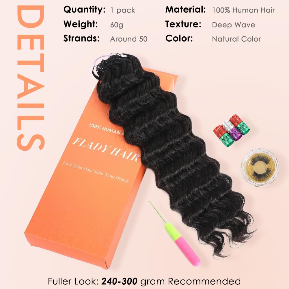 Deep Wave Human Crochet Hair - Pre-Separated & Pre-Looped | 18 Inch, 60 Gram, Natural Black for Black Women