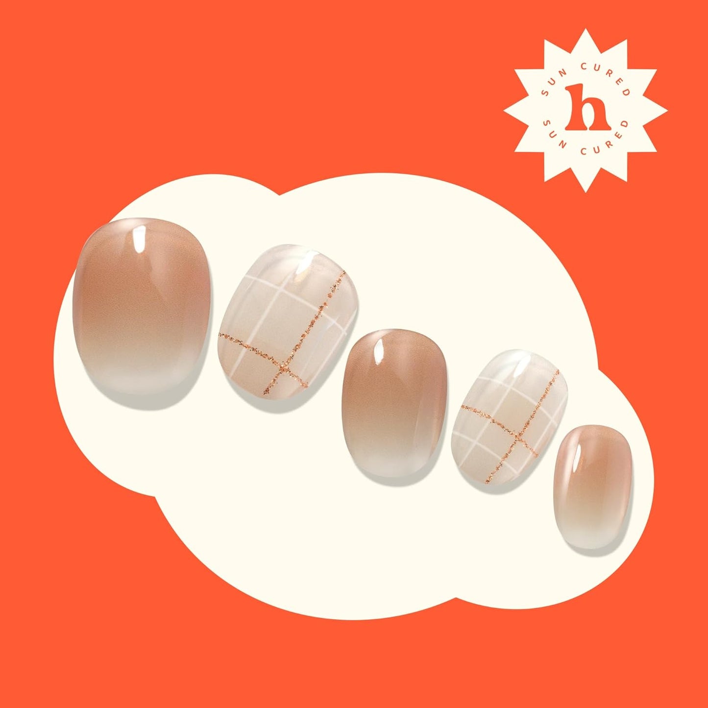 Semi Cured Gel Nail Strips - Ombre Beige Brown | Easy Apply & Remove, Salon Quality | 28 Strips, Prep Pads, Nail File & Stick