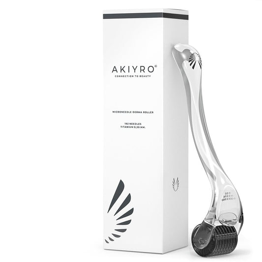 AKIYRO Derma Roller Titanium - 0.30mm Microderm Roller - Microneedle Roller with Case - Personal Use Microneedling Roller -192 Micro Needle Dermal Roller - At Home Microdermabrasion Face Roller