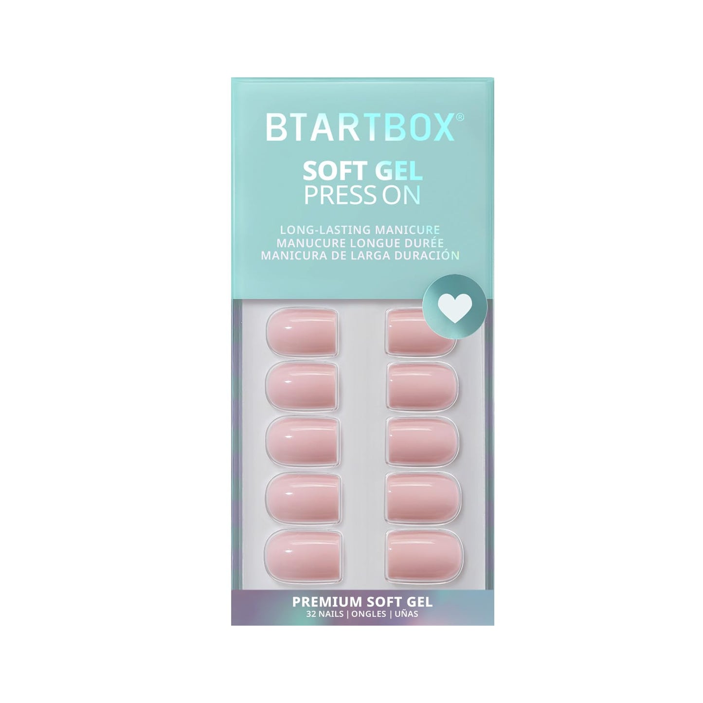 BTArtbox Press On Nails Square - Pastel Pink Short Press On Nails with Glue for Women, Opaque Soft Gel Glue On Nails in 16 Sizes - 32 Stick On Nails Kit, Metro Mocha