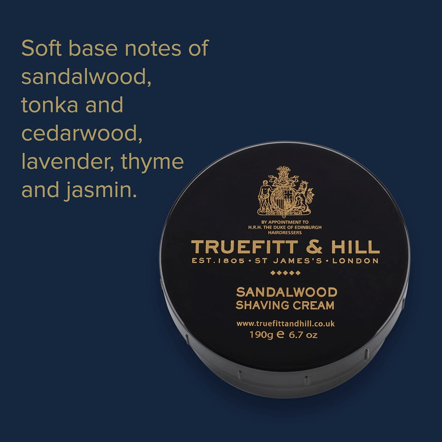 Truefitt & Hill Sandalwood Shaving Cream Bowl for Men, Fresh Classic scent, 6.7 oz.