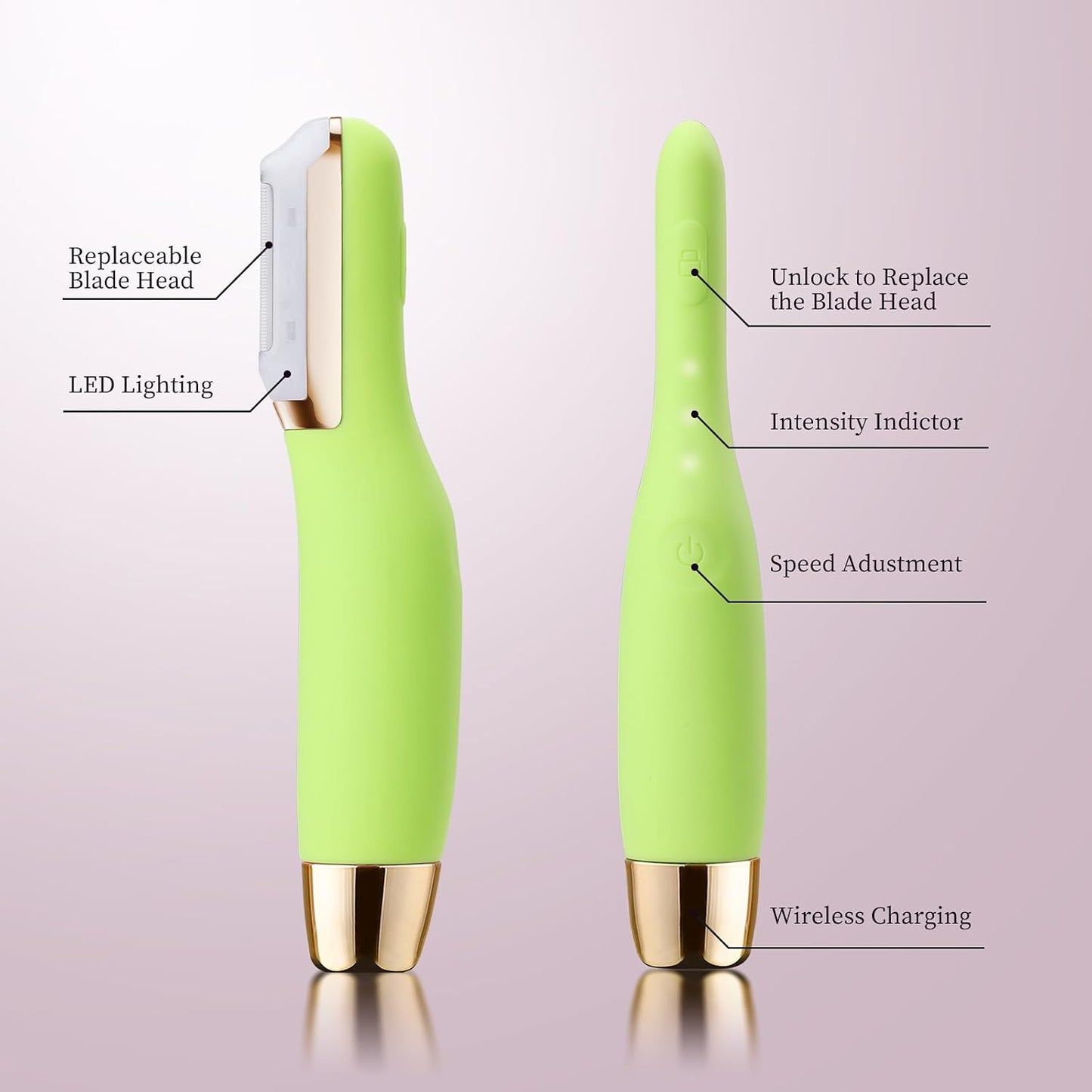 Sonic Dermaplaning Tool - Electric Facial Hair Remover & Exfoliating Razor | 8 Replacement Blades, Green
