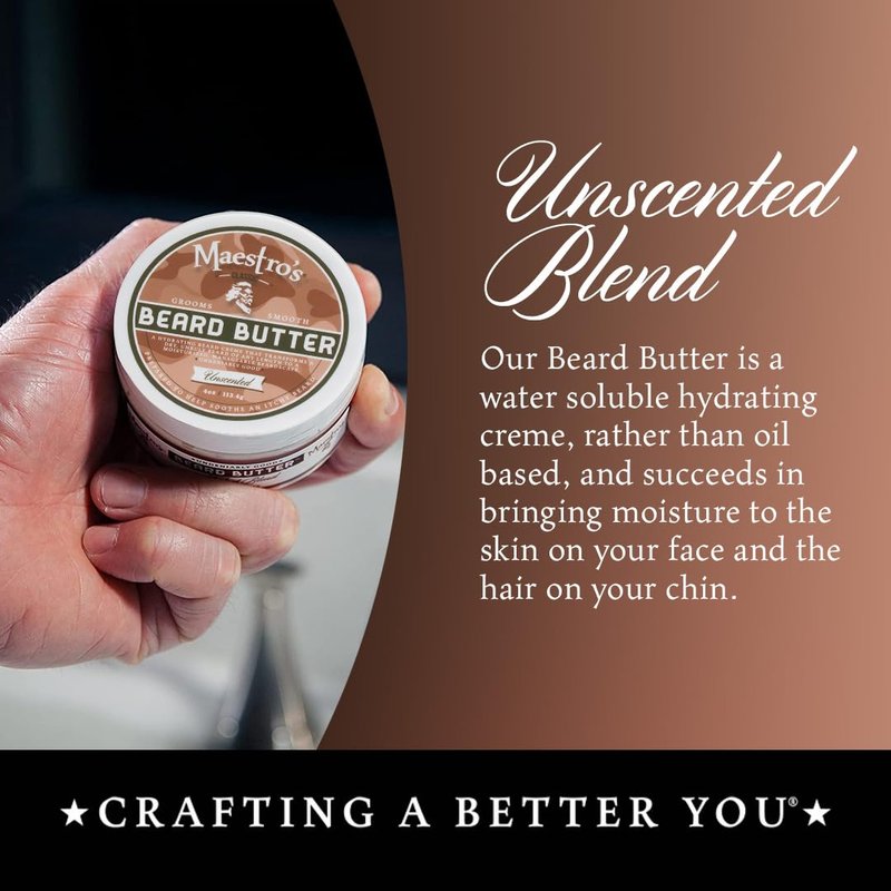 Maestro's Classic BEARD BUTTER | Anti-Itch, Extra Soothing, Hydrating Beard Creme For All Beard Types & Lengths- Unscented, 4 Ounce