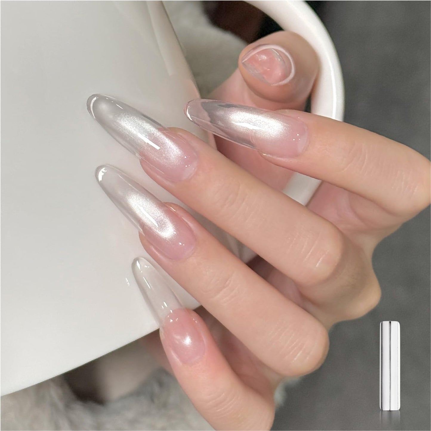 Glassy Cat Eye Gel Nail Polish - 16ml Holographic UV Gel with Magnet | Silvery Moonlight Reflective Finish