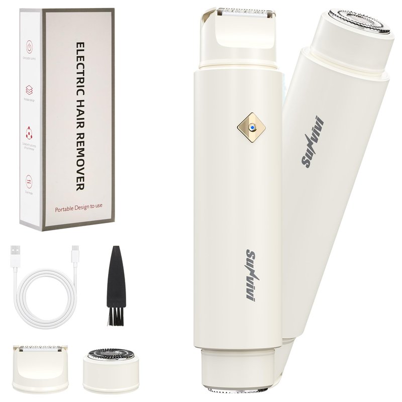 SUNVIVIPRO 2-in-1 Bikini Hair Trimmer, IPX6 Waterproof Electric Razor for Women, Painless Body Shaver Pubic Trimmer, Hair Removal Kit for Bikini Underarm Leg Arm Body Face, White