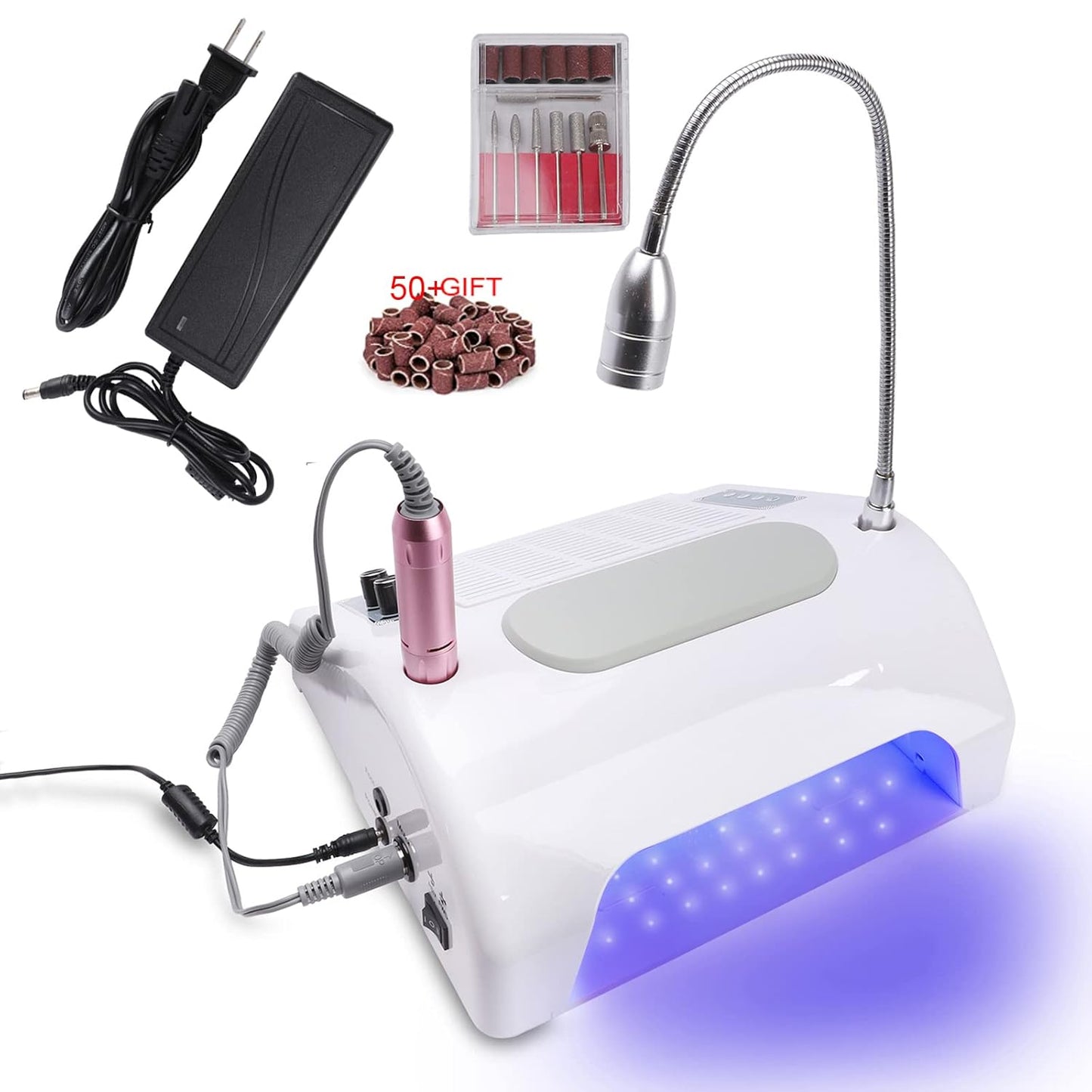 Nail Dust Collector Vacuum - 40W Multifunction Nail Art Machine | 30000 RPM Drill, UV LED Lamp & Hand Cushion