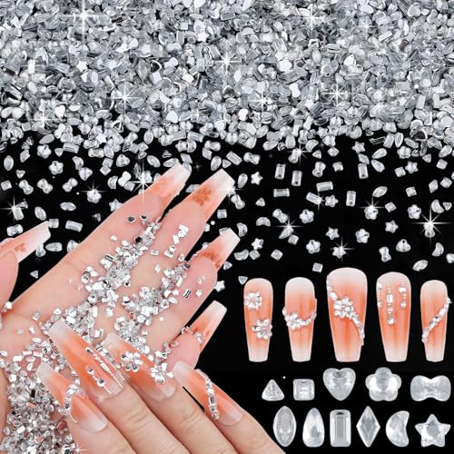 Umillars 9000Pcs Mini White Rhinestones Nail Art Charms Set – Multi Shape Flat Back Gems