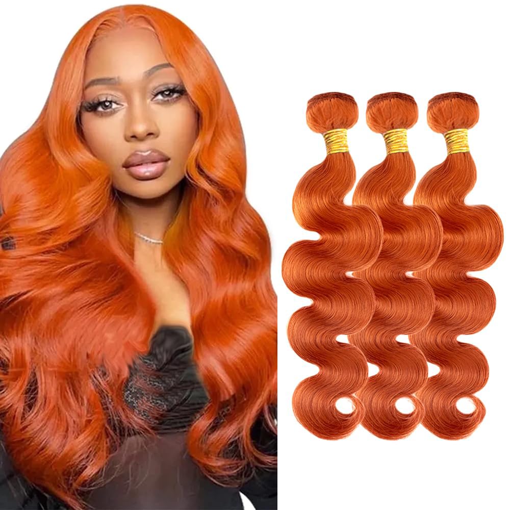 Color 350 Bundles Human Hair Ginger Body Wave Bundles 14 16 18 inch Unprocessed Peruvian Virgin Hair 3 Bundle 50g 350 Orange Body Wave Bundle