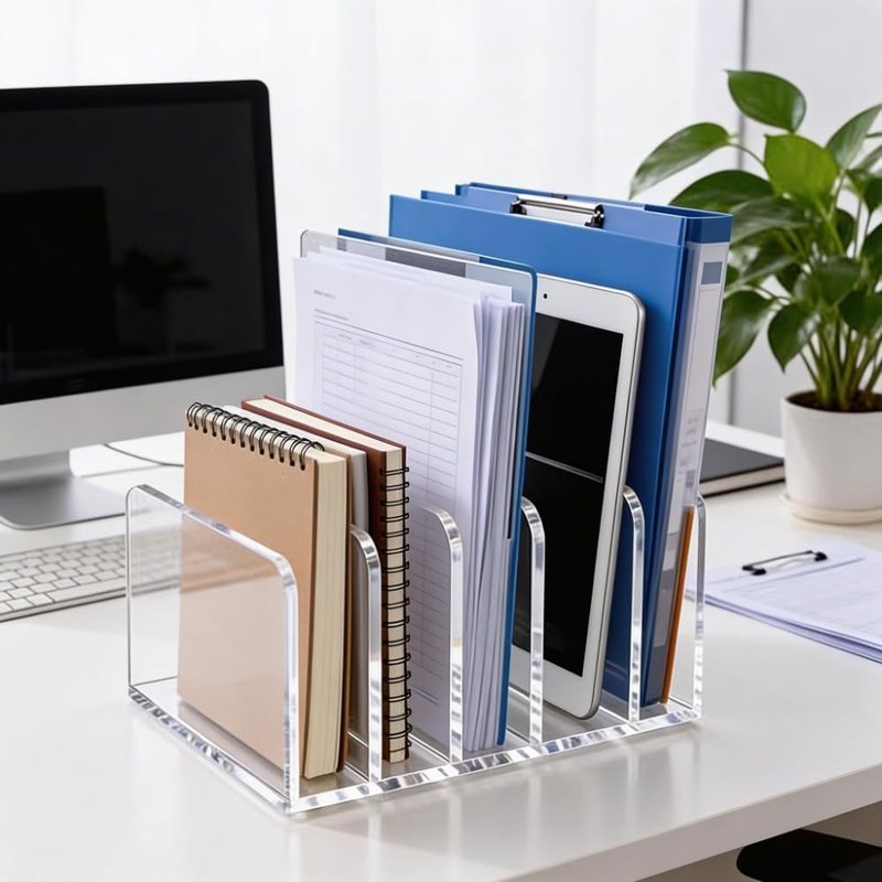 Acrylic Mail Holder - Clear Multifunction Desk Organizer with 5 Compartments | Modern Office & Home Envelope Organizer