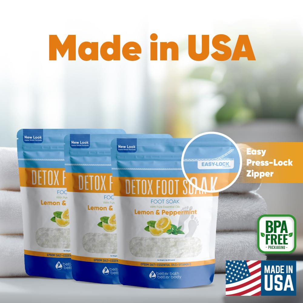 Detox Foot Soak (3 Pack) Epsom Salt Soothing Soaks and Athlete's Foot Detox with Essential Oils in BPA Free Pouch with Press Lock Seal (Bundle with Three 2 Lbs Pouches 6 Lbs Total)