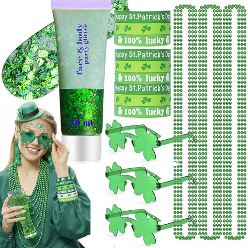Green St. Patrick’s Day Party Accessories Outfit for Women - Beads, Glasses & Glitter - HONLLEY