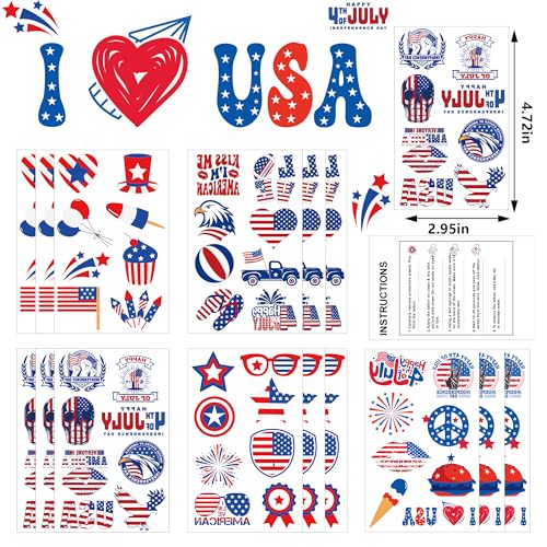 Patriotic 4th of July Tattoos for Women - 120 Pack USA Designs