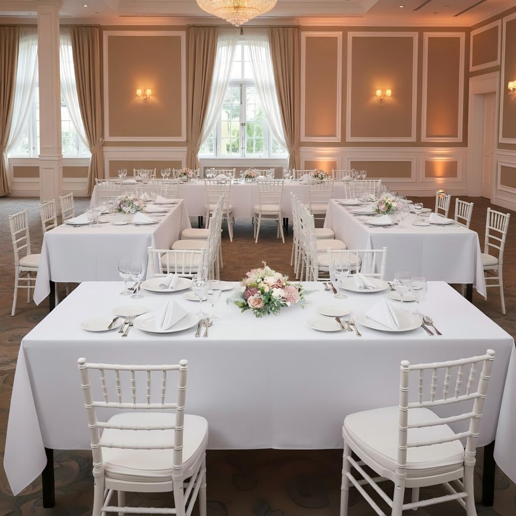 White Rectangle Tablecloth 60 x 102 Inch - Stain & Wrinkle Resistant Polyester for Dining, Buffets & Camping
