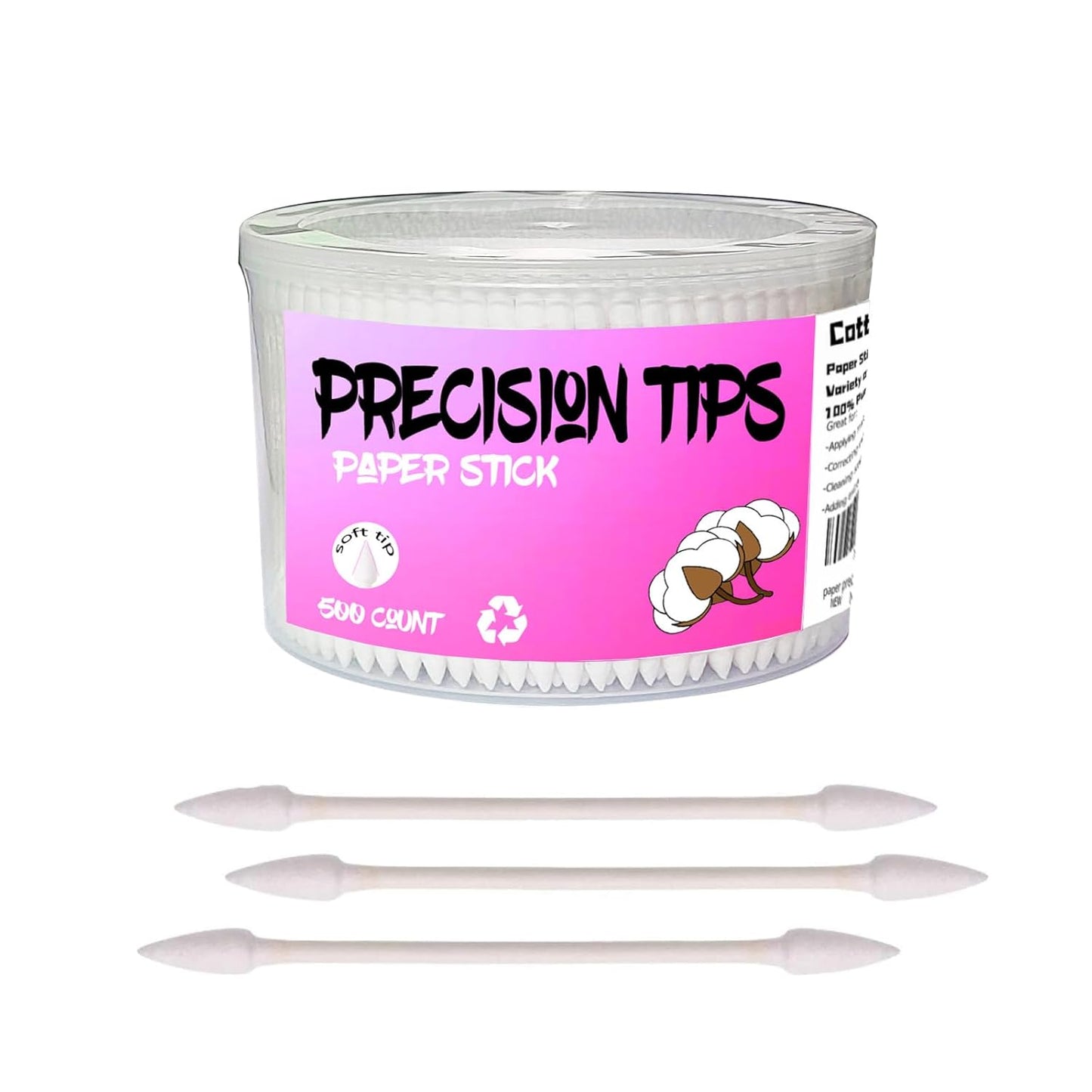 Pointed Tip Cotton Swabs - 500 Count Precision Cotton Buds for Makeup & Personal Care