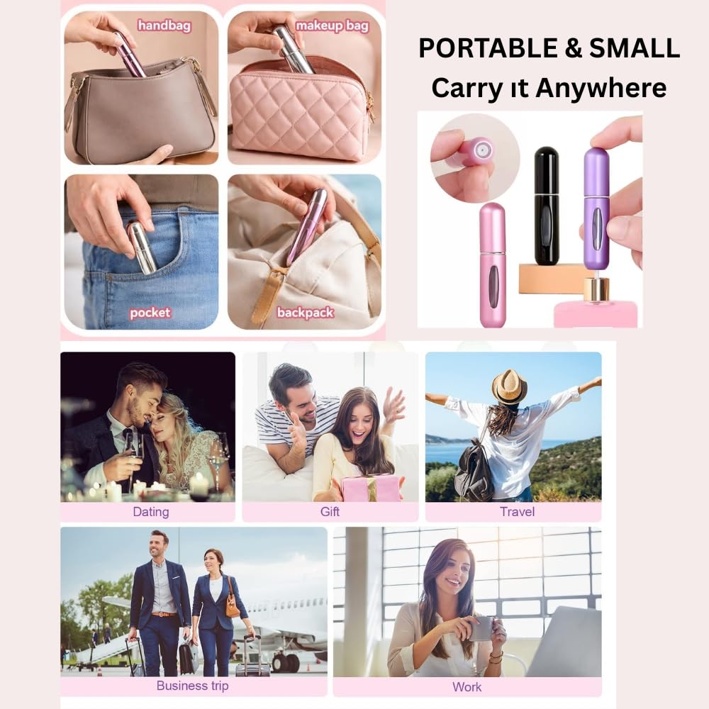4 Pcs Refillable Perfume Atomizer, Travel Perfume Bottle Refillable and Leak-Proof, Portable Empty Cologne Atomizer, Mini Refillable Perfume Bottle for Pocket, Easy to Refill Decant Sprayer (5 ml)
