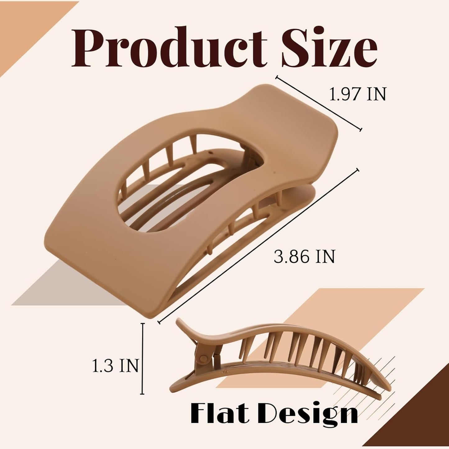 Flat Hair Clips for Women - 8 Pack Large Matte Rectangle No-Slip Claw Clips | Strong Hold for Thick & Thin Hair