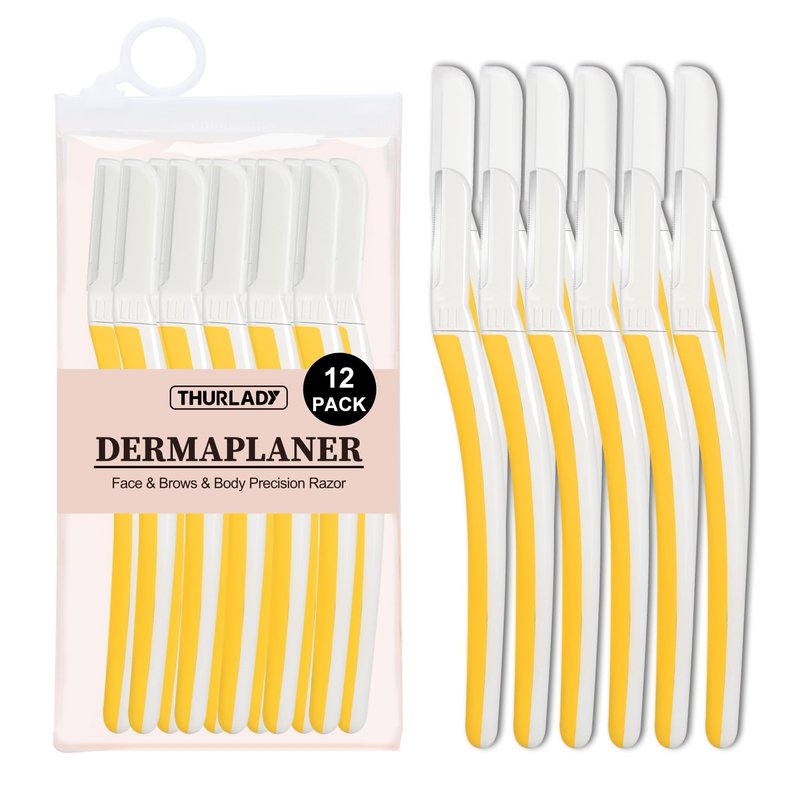 THURLADY Dermaplane Razor, Face and Eyebrow Razors for women, Exfoliating Facial Razor & Dermaplaner, Skin Care Tool for Smooth Skin, Gentle Exfoliation & Facial Hair Removal, (12 pcs, Solar Veil)