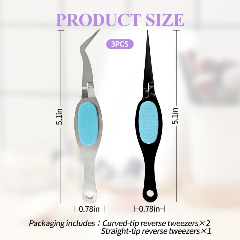 3PCS Reverse Tweezers Craft Tweezers with Soft Grip Crossing Lock for Crafting Precision Tools for Stickers, Jewelry Repair, and DIY Projects (Straight & Curved Tips)