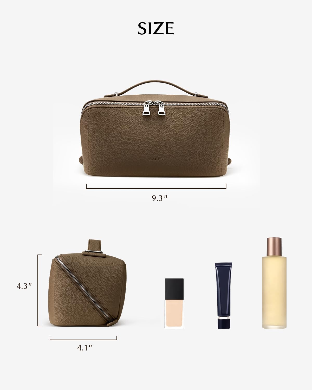 Travel Makeup Bag - Large Capacity Lychee Leather Cosmetic Organizer | Waterproof Toiletry Bag with TPU Brush Compartment