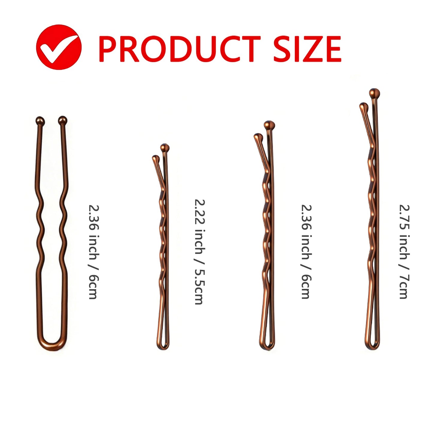 DEFENSUN 200 Pcs Brown Thick Bobby Pins Set - 4 Style Mix (2.2" 2.36" 2.75" Bobby Pins & 2.36" U-Shape) - 50pcs Each - Premium Reusable Hair Accessories with Storage Box
