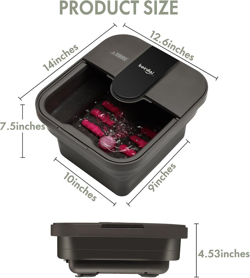 Collapsible Foot Spa Bath - Heat, Bubble & Massage Rollers | Tea Tree Oil & Epsom Salt Soak, Red Light, Pumice Stone