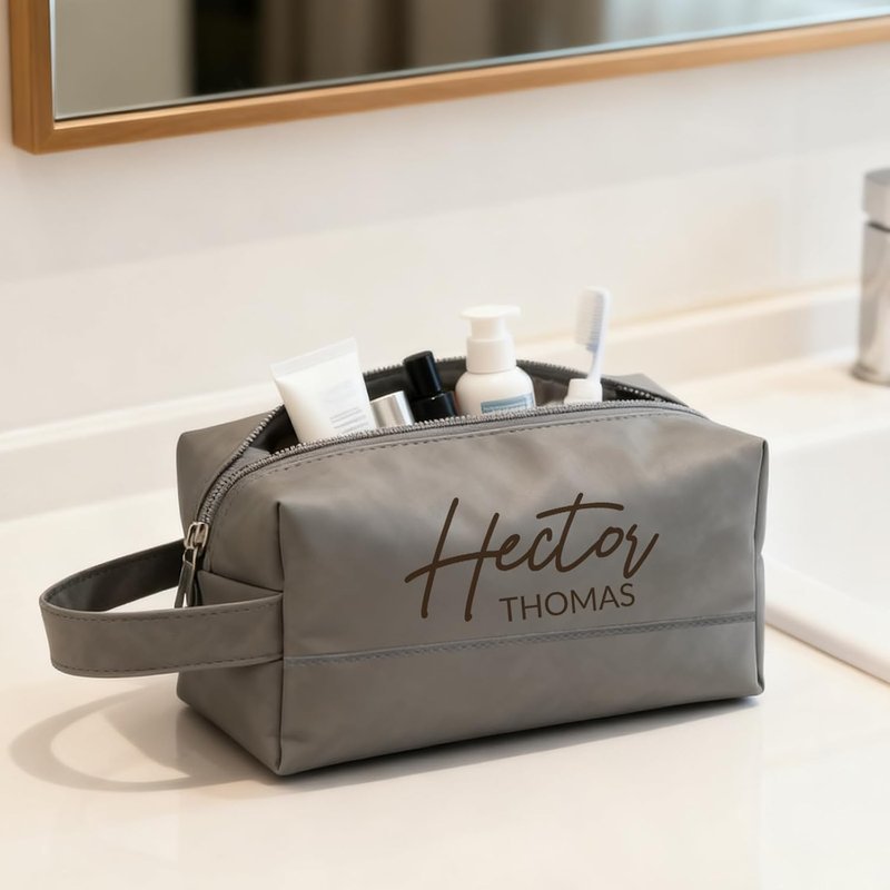 Personalized Leather Toiletry Bag for Men - Custom Engraved Travel Organizer | Perfect Groomsmen Gift