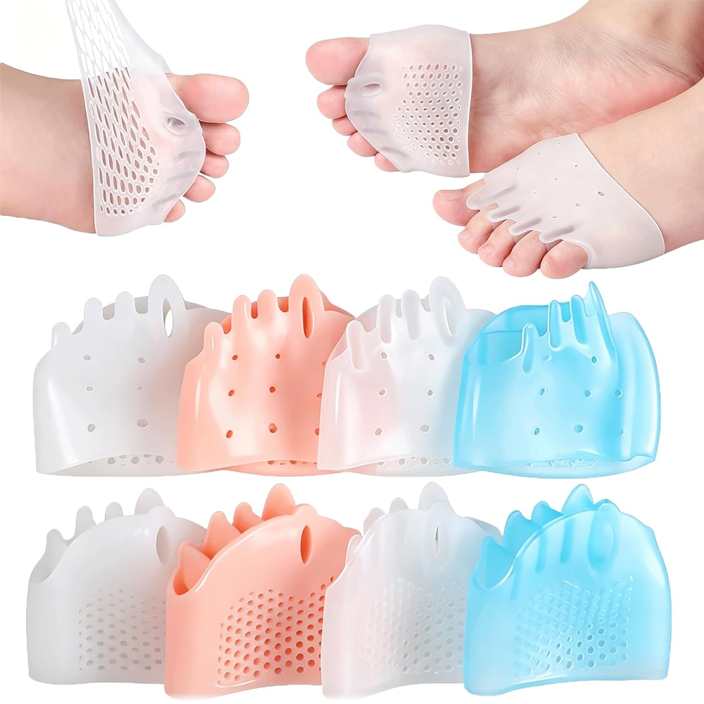 Silicone Toe Separators - Bunion Relief & Toe Straightening | Soft Breathable Design for Yoga, Running, Travel - 4 Pairs in 4 Colors