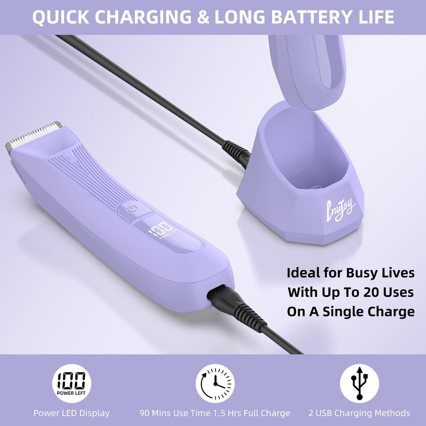 INVJOY Bikini Trimmer for Women: Painless Electric Full-Body Shaver for Pubic & Legs Hair Removal with Hypoallergenic Ceramic Blade & Light – Waterproof